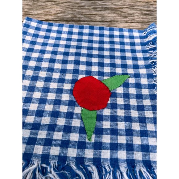 Vintage 1930s Blue Check Applique Fruit Napkins Set of 4 - Picture 3 of 10